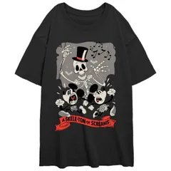 【送料無料】 ディズニー レディース Tシャツ トップス Disney's Mickey Mouse And Minnie Mouse A Skeleton Of Screams Juniors' Oversized Graphic Tee Black