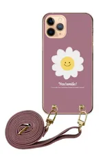 Galaxy S21 5G SC-51B SCG09 ギャラクシーS21 スマホケース スマホショルダー お花 ニコちゃんマーク デイジー スマイル かわいい レザーベルト ストラップ 調節可能 130cm  カラー05