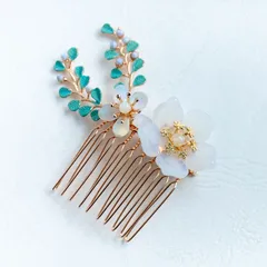 チェコガラスのお花のかんざし　ヘアコーム  髪飾り　ヘアアクセサリー　和装