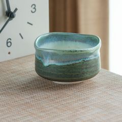新品　緑彩流し抹茶碗小 抹茶碗 お抹茶 抹茶 まっちゃ お茶碗　茶器 茶道具 器 うつわ 陶器 食器 おうち 美濃焼 プレゼント母の日