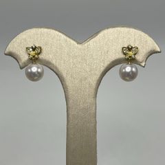 新品　K18YG アコヤ　パール  ピアス　8.5ミリ　ダイヤモンド　上品　デザイン　あこやパール【E4552306130058】
