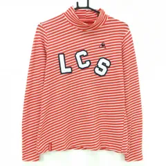 【美品】ルコック 長袖ハイネックシャツ レッド×白 ボーダー パイル地ワッペン レディース L ゴルフウェア le coq sportif