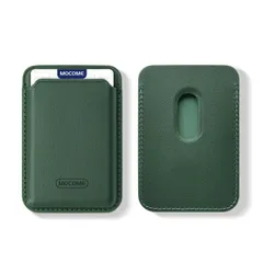 【迅速発送】REHOOF MagSafe カードケース スマホ 強力 磁気内蔵 カード収納 スリム カードポケット マグセーフ 高級PUレザー カードホルダー 落下防止 背面ポケット カード入れ 背面収納 軽量 シンプル（グリーン）