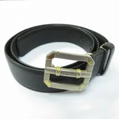 #ae クリスチャンディオール ChristianDior ベルト 黒 ゴールド系 レザー ヴィンテージ メンズ [938587] k01