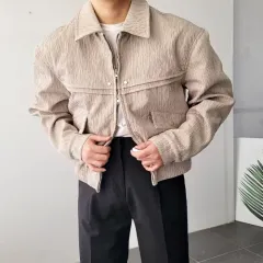 メンズ しわ リベット ツーウェイ クロップド オーバーサイズ ブルゾン ジャケット 2 カラー