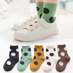 ☆ ドット ☆ XL(19-22cm) ☆ キッズ靴下5枚セット pk0520 靴下 キッズ ソックス クルー丈 アンクルソックス 5足セット スニーカーソックス まとめ買い 綿混 おしゃれ かわいい ジュニア 洗い替え 男の子 女の子 ナチュラル シンプル