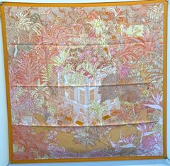 エルメス HERMES カレ 90　Faubourg Tropical フォーブルトロピカル フラワー 花柄 オレンジ