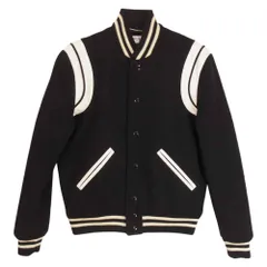 SAINT LAURENT サンローラン 354718 Y180W TEDDY JACKET テディ ジャケット レザー トリム スタジャン  ブラック系 44【中古】のサムネイル