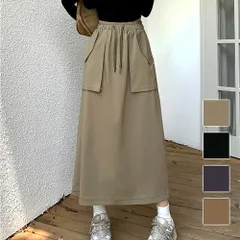 ビッグポケットスカート レディース 10代 20代 30代 韓国ファッション 春 夏 秋 カジュアル かわいい おしゃれ シンプル ミモレ丈 カーゴ