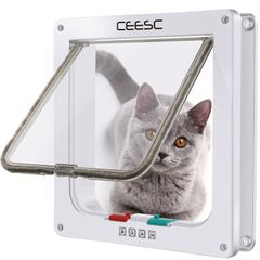 CEESC 4WAY ペットドア 小型 犬 猫 ペット出入り口 ドア 勝手口 扉 冷暖房対策 (ホワイト, 大)