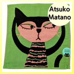 アツコマタノ Atsuko Matano 日本製 ガーゼハンカチ ごめんね  グリーン 猫 ねこ ハンドタオル 約25cm