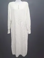 ◇ ⊇ NOBLE ノーブル 装飾パール 長袖 膝下丈 ニット ワンピース サイズ36 アイボリー系 レディース E  【1507160010010】