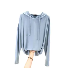 ☆ ブルー ☆ L ☆ パーカー レディース トップス 長袖 無地 おしゃれ gtops6023 パーカー レディース 長袖 プルオーバー ブラウス ルームウエア ルームウェア フード付き フード インナー アウター 薄手 薄い ソフト 大人