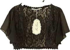 albafica アルバフィカ 半袖 シフォン ボレロ ショート 丈 カーディガン ジャケット レディース 結婚式 パーティー( ブラック,  L)