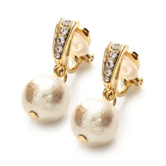 【ゴールド×クリップ式イヤリング】[Cream dot. クリームドット公式] イヤリング レディース 金属アレルギー ニッケルフリー シリコンカバー 揺れる ネジ式 クリップ式 ビジュー コットンパール 上品 エレガント 結婚式 お呼ばれ