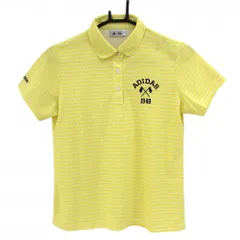 ★値下げ★【超美品】アディダス 半袖ポロシャツ イエロー×白 総柄 丸襟 レディース L/G ゴルフウェア adidas