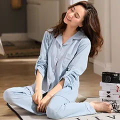 ☆ ブルー ☆ M ☆ 授乳服 マタニティパジャマ pk5688 マタニティ パジャマ 上下セット 長袖 マタニティパジャマ 授乳服 授乳口付き 前開き スナップボタン サイドスリット 綿100％ 上下 セット セットアップ 無地 産後 授乳 レディース