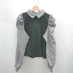 ◇ ⊇◎ continuer de NICE CLAUP 千鳥柄 パフスリーブ 裏起毛 長袖 ニットブラウス サイズF ブラック系 レディース E  【1506300030062】