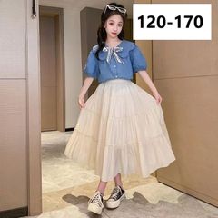 キッズ 子供服 上下セット セットアップ Tシャツ+スカート 2点セット カジュアル 女の子 姫系 ガーリー キッズスカート 夏 ゆったり 可愛い ジュニア 半袖 薄手 KSGA041(120-170)
