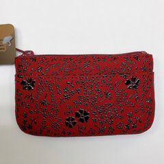 新品未使用品 甲州印伝【小銭入れ アメリカンブルー柄 赤×黒漆】コインケース 小物入れ 鹿革 漆型染め 海外土産 日本皮工芸品 日本製