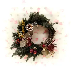 [N-4559] ハンドメイド クリスマスリース ※天然素材のため経年の色あせの場合あり