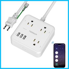 スマートプラグ 電源タップ 節電タップ コンセント タイマー付き Bluetooth&Wi-Fi 遠隔操作 AC3個 TESSAN 3USB-Aポート ワットチェッカー 消費電力監視機能省エネ 雷ガード 音声コントロール スマートホーム Alexa/Googl
