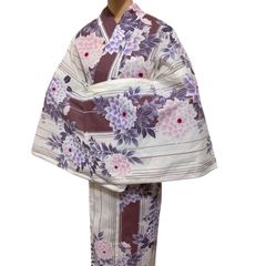 R-1350　浴衣　ゆかた　綿100％　裄70センチ　L　レディース