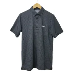 ナイキゴルフ NIKE GOLF ポロシャツ シャツ プルオーバー ボタンダウン ゴルフウェア DRI-FIT 刺繍 ロゴ 総柄 半袖 L 黒 白 ブラック ホワイト