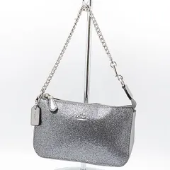 良品 コーチ レザー ラメ シルバー/グレー シルバー金具 2way ポーチ/ハンドバッグ NSY 2000000 NSK