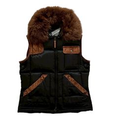 Ralph Lauren ラルフローレン ダウンベスト 黒 茶 リアルファー 上着 アウター レディース Sサイズ