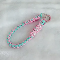 パラコードスマホハンドストラップ☺︎パステルピンクxミントハンドメイド