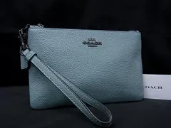 ■極美品■ COACH コーチ 22952 スモール リストレット レザー ポーチ マルチケース 小物入れ レディース ライトブルー系 DI8553