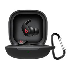 新品 BUITFOU Beats Fit Pro ケース Beats Fit Pro 保護カバー Beats Fit Pro ケース 柔らかい シリコン製 落下防止 キズ防止 耐衝撃 防塵 軽量 装着充電可能 カラビナ付き 紛失防止(ブラック)
