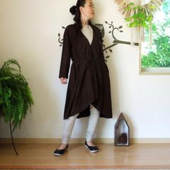 【SALE】asana HEMP100% テロテロ ゆったり ロング カーディガン●草木染め