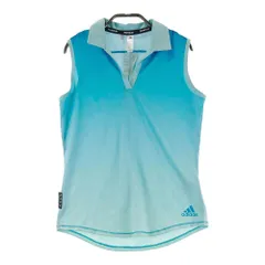 サイズ：S ADIDAS GOLF アディダスゴルフ FJ5181 ノースリーブ ポロシャツ スキッパー ボーダー柄 ブルー系 [240101270357]# ゴルフウェア レディース ストスト