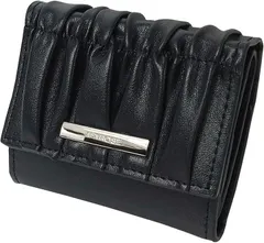 Crossmarbery(クロスマーベリー) 小さい財布 レディース 可愛い ギャザー 御洒落 三つ折り財布 小さめ コンパクト ミニ財布 ミニウォレット 小銭入れ プレゼント 普段使い カード7枚収納 R73(ブラック)