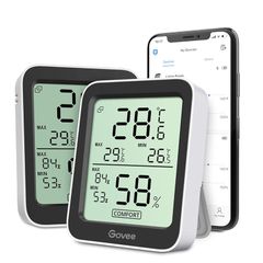 Govee 温湿度計 温度計 湿度計 Bluetooth デジタル スマホで温度湿度管理 温度 湿度 高精度 コンパクト 大画面 グラフ記録 アラーム 異常通知 最高最低温湿度 乾燥対策 加湿対策 温室 地下室 室内 置掛兼用(2個) 0