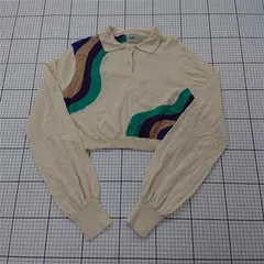 ◇ ⊇ WHO'S WHO gallery フーズフーギャラリー 長袖 ウェーブ ニット ポロシャツ サイズF オフホワイト系 レディース E  【1508270014332】