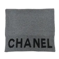 【名古屋】シャネル ストール AAA623 グレー×ブラック 2025クルーズ カシミヤ ロゴ シンプル マフラー 小物 未使用