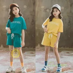 子供服 セットアップ キッズ 女の子 夏 上下セット スポーツウェア カジュアル 可愛い おしゃれ ジュニア 新品 ハーフパンツ 子供ジャージ 半袖 綿 Tシャツ  vii3v218685