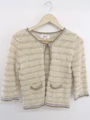 ◇ N. Natural Beauty Basic 装飾 ノーカラー ボーダー 七分袖 ジャケット サイズM ライトベージュ系 レディース P  【中古】 【1211140000327】