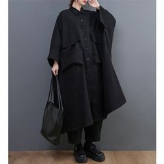 LOHEN バンドカラー ロングシャツワンピース ブラック 春夏 洗える