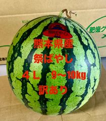 【産地直送・訳あり・即日発送可】熊本県産大玉スイカ　祭ばやし４Ｌ（９～１０ｋｇ）訳あり品　優品