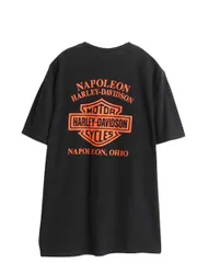 【お得なクーポン配布中!】 ハーレー ダビットソン 両面 プリント Tシャツ メンズ L / 古着 オフィシャル バイク イラスト グラフィック ヘビーウェイト メッセージ 黒