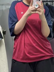 赤 ネイビー ラグラン バイカラー 半袖T