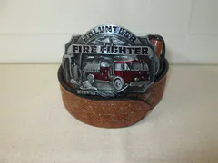 ベルト メンズ 消防車 車 カー バックル PUレザー ブラウン 茶 レア ウェスタン風 かっこいい シルバー