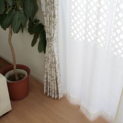 【防炎・遮熱】レースカーテン　無地　ホワイト　片開きタイプ　巾200cm×丈223cm　1枚入り
