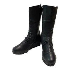 美品 JS Heartlavel ジェイエスハートレーベル ミドルブーツ 厚底 サイドジップ ウェッジソール 歩きやすい ショートブーツ ブーティ レディース ブラック サイズ23 久喜倉庫店 K247H