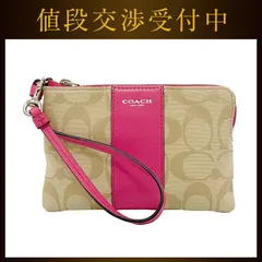 コーチ ミニ ポーチ ベージュ ピンク シグネチャー 小物入れ キャンバス