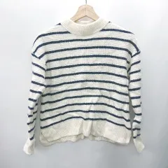 ◇ ⊇ UNIQLO Comptoir des Cotonniers ボーダー柄 長袖 ハイネックニット サイズL ホワイト ネイビー レディース E  【1409100045420】